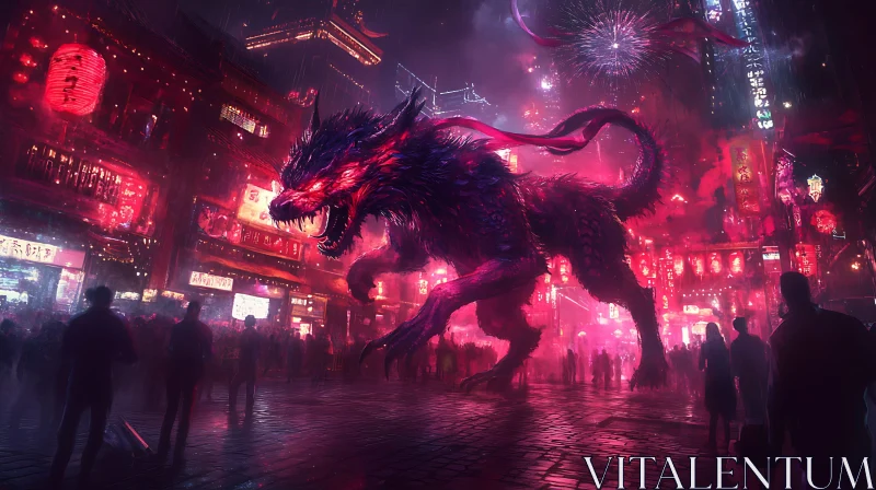 AI ART Urban Monster: Neon City Predator