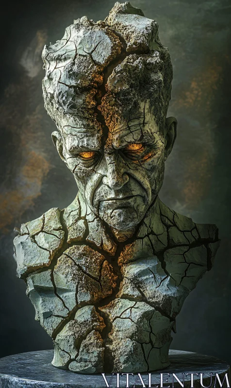 Cracked Stone Monster Bust AI Image