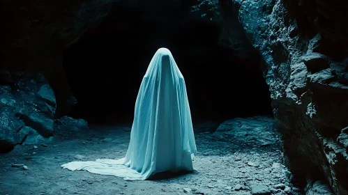 Mysterious Figure in Dark Cave