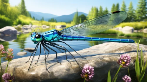 Emerald and Blue Dragonfly Amidst Nature's Splendor
