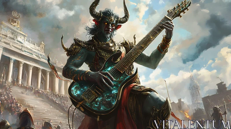 AI ART Horned Demon Plays Guitar for Crowd