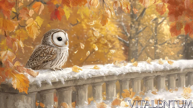 Serene Owl Among Autumn Leaves AI Image