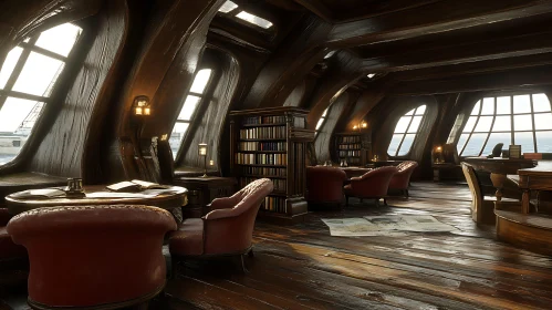 Antique Library Room with Bookshelves