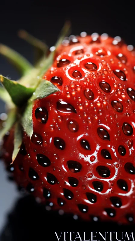 Fresh Strawberry Snapshot with Water Droplets - Matte and Glossy Finish AI Image