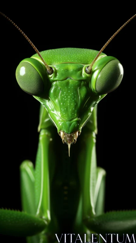 Green Mantis Close-up - Emphasis on Facial Expressions AI Image