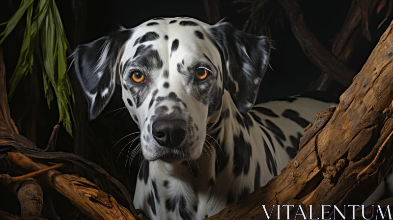 Photorealistic Portrait of a Dalmatian Peering from Woodland AI Image