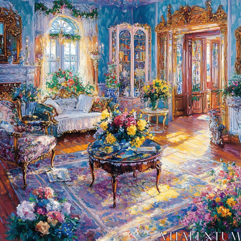 AI ART Ornate Room with Flowers