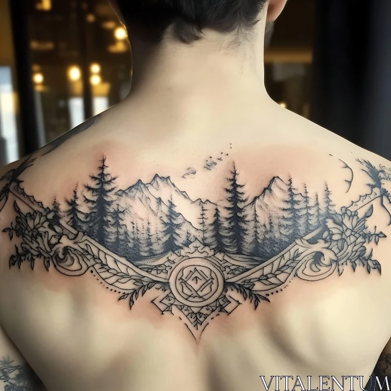 AI ART Detailed Nature Back Tattoo