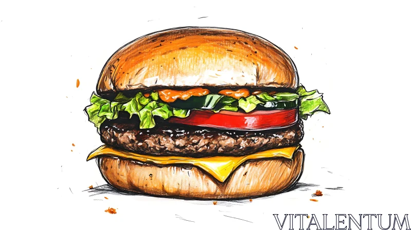 Artistic Representation of a Classic Cheeseburger AI Image