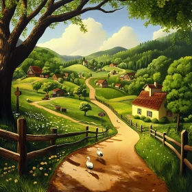 Idyllic Countryside Scene with Ducks