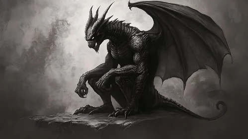 Monochrome Gargoyle: Winged Guardian