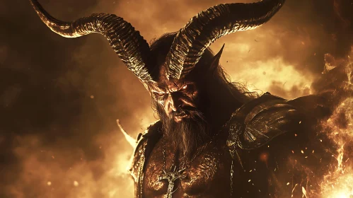 Horned Demon in Fiery Abyss