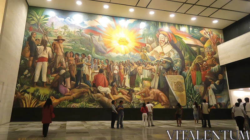 Colorful Mural Depicting Historical Scene AI Image