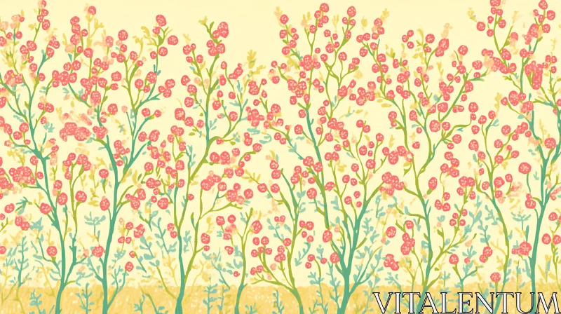 AI ART Delicate Pink Flowers on Yellow Background