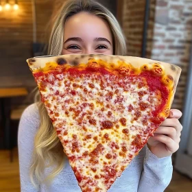 Huge Pizza Slice with Cheese and Tomato Sauce