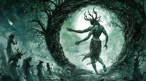 Antlered Figure in Dark Forest