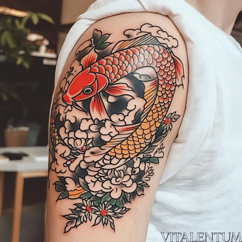 Traditional Japanese Koi Fish Arm Tattoo AI Image