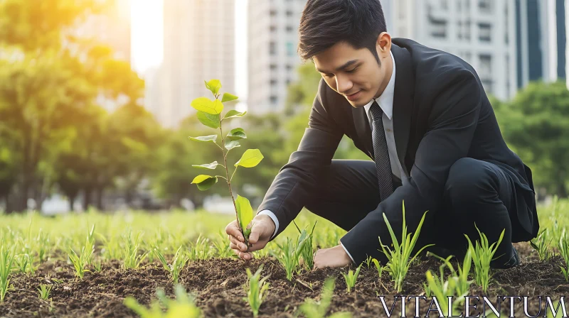 Business Man Planting a Tree Sapling AI Image