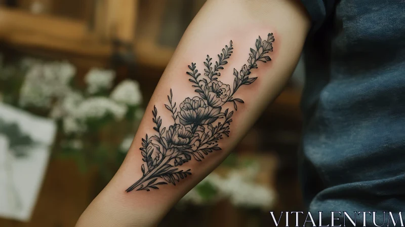 Intricate Botanical Tattoo on Arm AI Image