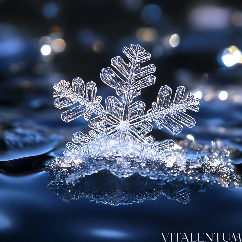 Macro Photograph of Snowflake in Winter AI Image