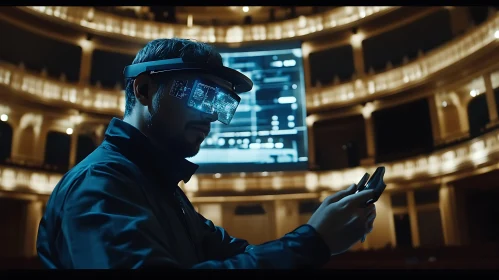 Man with VR Glasses in Classic Theater