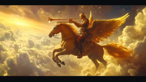 Winged Messenger: Angelic Trumpeter in the Sky