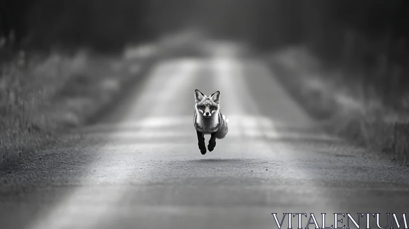 Monochrome Fox on Lonely Road AI Image