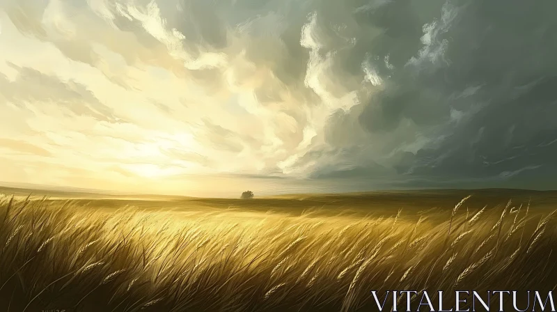 AI ART Serene Wheat Field at Sunset