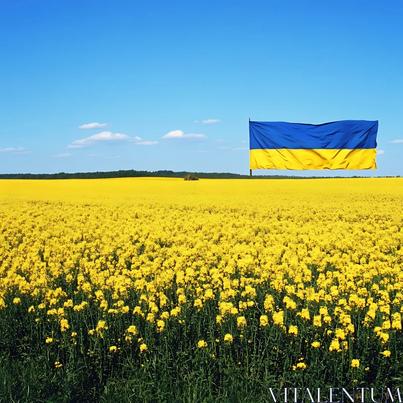 AI ART Field of Yellow Flowers with Ukrainian Flag