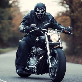 Motorcycle Rider with Skull Mask