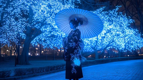 Lady in Kimono with Umbrella