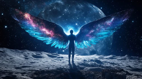 Winged Figure in Space Landscape