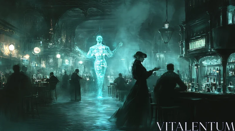 Ghostly Presence in Old-World Tavern AI Image