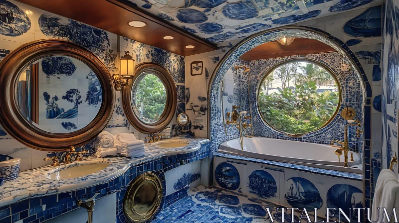 AI ART Nautical Theme Bathroom with Round Windows