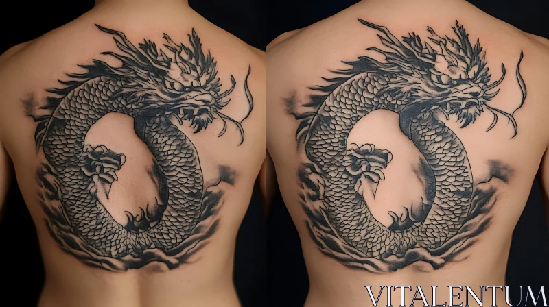 Full-Back Dragon Tattoo in Monochrome AI Image