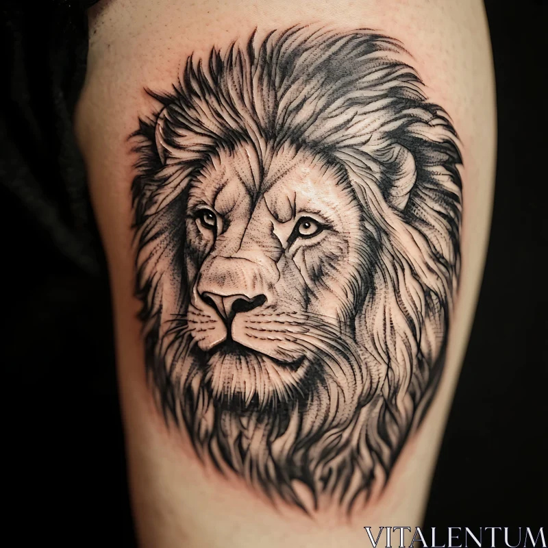 Detailed Black and Gray Lion Tattoo AI Image