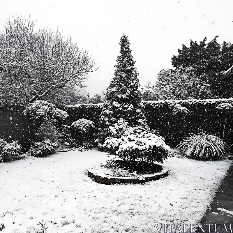 Snow Covered Garden Trees AI Image