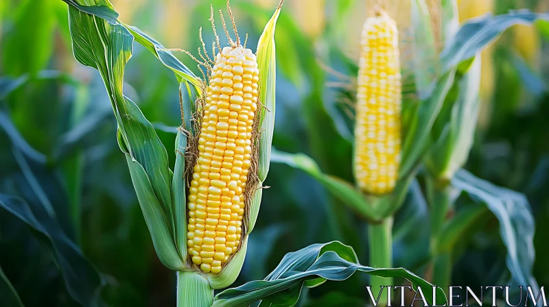 AI ART Vibrant Corncob in a Cornfield