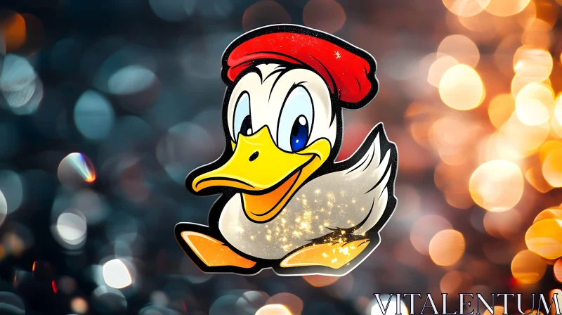 Whimsical Duck Cartoon with Bokeh Lights AI Image