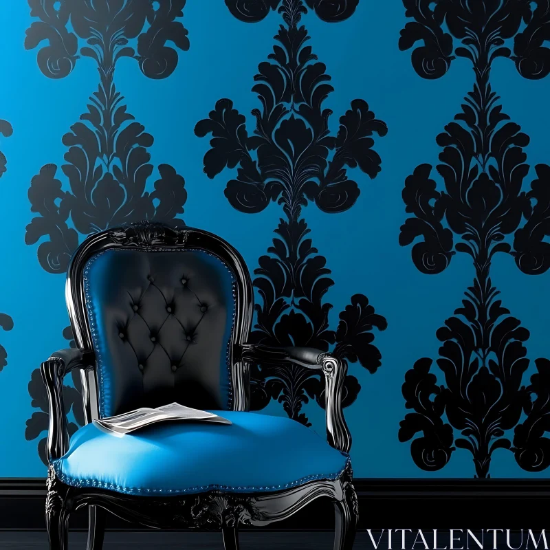 AI ART Blue and Black Interior with Chair