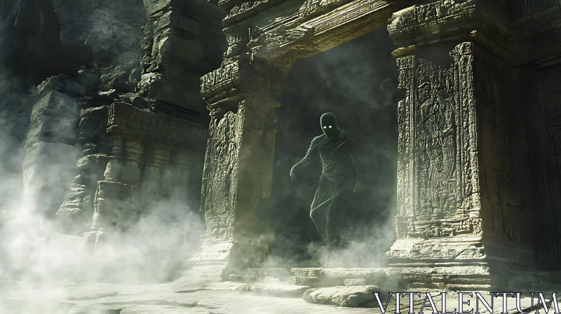 Mystic Apparition Emerging From Stone Gate AI Image