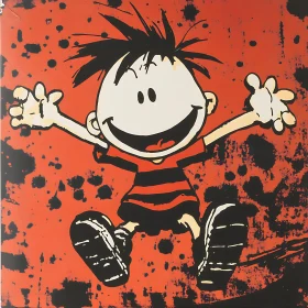 Animated Boy Leaping on Red Background