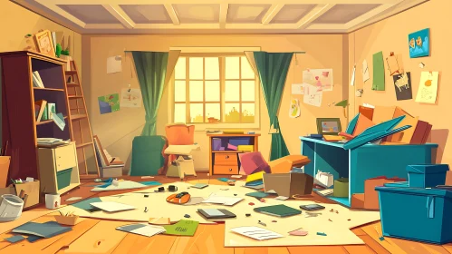 Disorganized Cartoon Room Interior