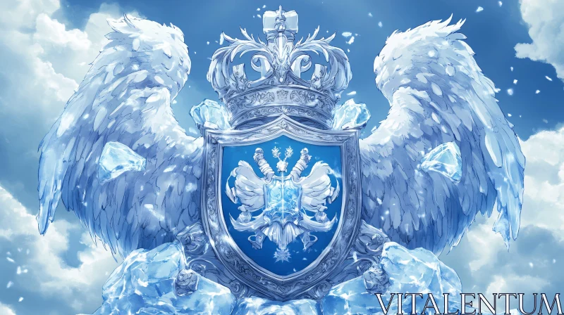 Winged Heraldic Emblem in Ice and Sky AI Image