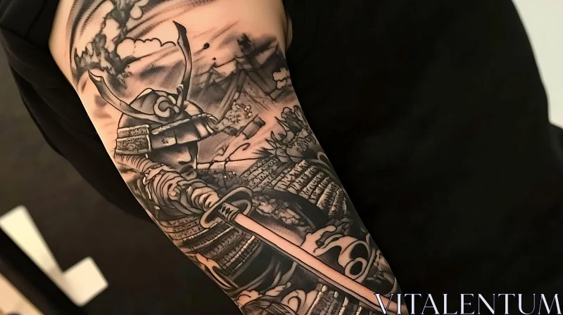 Intricate Japanese Samurai Tattoo Sleeve AI Image