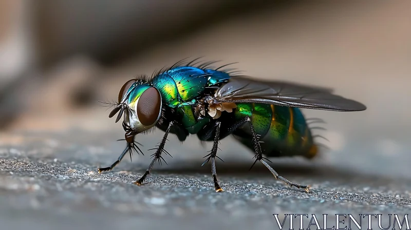 Macro Photograph of a Green and Blue Fly AI Image