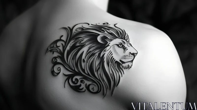 Intricate Lion's Head Tattoo on Shoulder AI Image