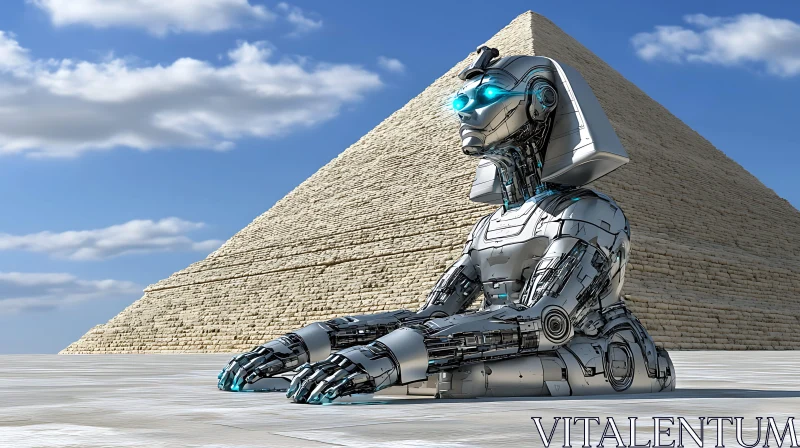 Technological Sphinx Meets Ancient Pyramid AI Image