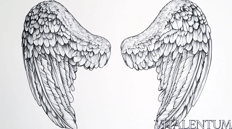 AI ART Detailed Angel Wings - Monochrome Art