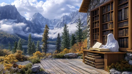 Scenic Library with Mountain View